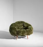 "Bolotas Armchair (Olive)" by Fernando Campana and Humberto Campana, 2015, Ipe, sheep's wool upholstery, sold Jun 2021