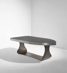 Yonel Lebovici, "Fer à repasser" table, 1985, Steel, stainless steel, aluminum, laminated wood