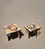 Giancarlo Valle and Rob Wilson, Two unique side tables, 2021, Plywood, paint