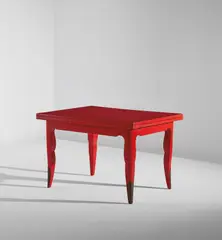 Extendable table by Jean Saint-Georges, 20th century, Lacquered wood, patinated copper, sold Jul 2021