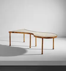 Coffee table by Jean Royere, 20th century, Gilt steel, travertine, offered Jul 2021