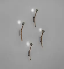Kim Moltzer, Set of four "Bamboo" wall lights, circa 2005, Bronze, painted metal, glass
