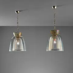 Seguso, Pair of ceiling lights, 1950s, Glass, nickel-plated brass