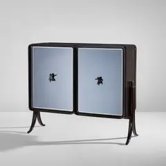 Pietro Chiesa, Rare drinks cabinet, circa 1941, Stained wood, mirrored glass, patinated metal