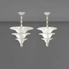 Napoleone Martinuzzi, Two rare ceiling lights, circa 1929, Pulegoso glass, painted metal