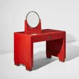 "Chinoise" coiffeuse, model no. 1538 AR/1827 NR by Émile-Jacques Ruhlmann and Jean Dunand, circa 1927, Lacquered wood, bronze, mirrored glass, sold Dec 2021