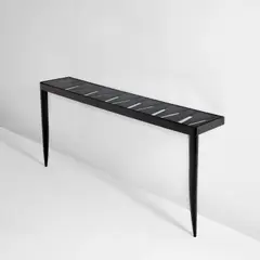 Rare wall-mounted console table by Jean Royere, circa 1955, Stained oak, glass, sold Dec 2021