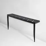 Jean Royere, Rare wall-mounted console table, circa 1955, Stained oak, glass