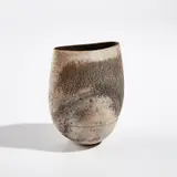 Ovoid form by Hans Coper, circa 1969, Stoneware, layered porcelain slips and engobes over a textured and incised body, the interior with a manganese glaze, sold Dec 2021