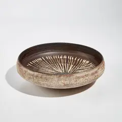 Large bowl by Hans Coper, circa 1955, Stoneware, the exterior with layered white porcelain slips and engobes, the interior with manganese glaze revealing a wh, sold Dec 2021