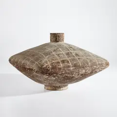 "Pillow" vessel by Claude Conover, circa 1980, Stoneware, layered slips over impressed body, sold Dec 2021