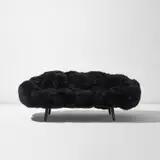 Unique "Bolotas Sofa (Black)" by Fernando Campana and Humberto Campana, 2017, Sheep's wool upholstery, painted ipe, sold Dec 2021