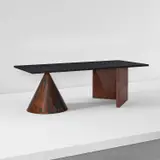 Lella Vignelli and Massimo Vignelli, Rare "Kono" table, circa 1984, Imperial Red granite, black granite, patinated copper