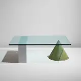 Lella Vignelli and Massimo Vignelli, "Kono" coffee table, designed 1984, produced circa 1986, White Carrara marble, Pompeiian green-patinated copper, glass