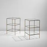 Corrado Corradi Dell'Acqua, Pair of "Montecarlo" side tables, from Casa Coggi, Arenzano, circa 1959, Brass, glass