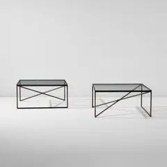 Giovanni Ferrabini, Pair of coffee tables, circa 1955, Painted steel, glass