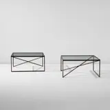 Giovanni Ferrabini, Pair of coffee tables, circa 1955, Painted steel, glass