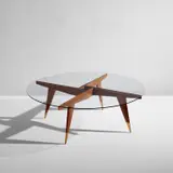 Gio Ponti, Coffee table, model no. 2155, from the "Modern by Singer" series, circa 1956, Walnut, brass, glass