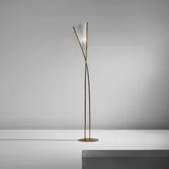 Floor lamp, model no. 1819 by Max Ingrand, circa 1958, Brass, glass, sold Dec 2021