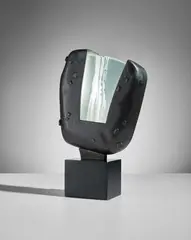 Max Ingrand, Rare table lamp, circa 1960, Patinated bronze, glass, painted wood