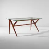 Arturo Roversi, Rare dining table, 1950s, Walnut, glass