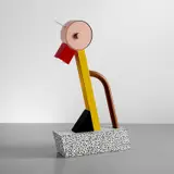 "Tahiti" lamp by Ettore Sottsass, 1981, Enameled steel, enameled metal, chromium-plated metal, laminated wood, sold Jul 2020