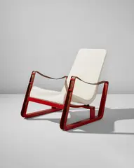"Cité" armchair by Jean Prouvé, circa 1932, Painted steel, leather, fabric, sold Jul 2020
