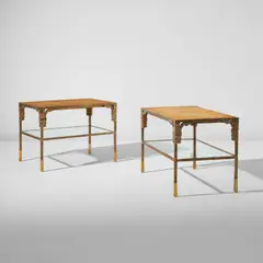 Ingrid Donat, Pair of "Table Basse Or aux Engrenages", 2008, Polished bronze, glass