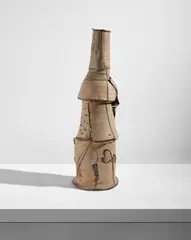 "Untitled" Stack by Peter Voulkos, 1979, Gas-fired, wheel-thrown and manipulated stoneware with porcelain "push-throughs" and ash glazes, sold Jul 2020