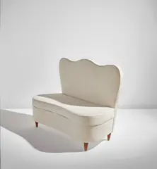 Sofa by Gio Ponti, circa 1936, Walnut, fabric upholstery, sold Dec 2020
