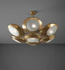 Stilnovo, Ceiling light, circa 1959, Brass, brass-plated metal, glass