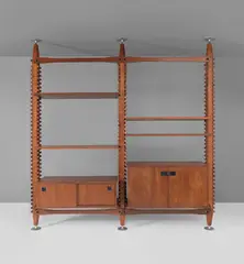 Ico Parisi, "Lerici" modular bookcase, circa 1958, Teak-veneered wood, teak, nickel-plated brass, painted steel, steel