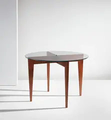 Low table by Gio Ponti, circa 1955, Ash-veneered wood, glass, brass, sold Dec 2020