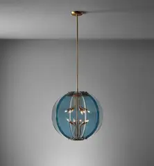 Pietro Chiesa, Ceiling light, 1940s, Glass, brass