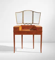 Dressing table by Gio Ponti, circa 1930, Fruitwood, fruitwood-veneered wood, brass, mirrored glass, sold Dec 2020