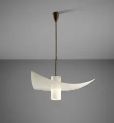 Ceiling light by Angelo Lelii, circa 1954, Painted aluminum, brass, glass, nylon strings, sold Dec 2020