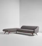 L-shaped "Swan-Back" sofa, model no. 507 by Vladimir Kagan, circa 1955, Walnut, fabric upholstery, sold Dec 2020