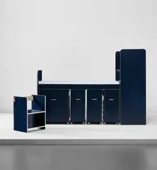 "Living System Box 1" by Joe Colombo, circa 1968, Plastic laminate-covered wood, chromium-plated metal, mirrored glass, leather, sold Dec 2020
