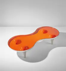 Marc Newson, "Orgone Chop Top" coffee table, designed 1990, produced 2004, Polished aluminum, painted aluminum, glass