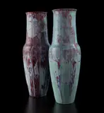 Ernest Chaplet, Pair of monumental vases, circa 1900, Porcelain, flowing deep purple, green, and blue glazes
