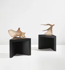 Rick Owens, Pair of "Stag" stools, circa 2015, Painted plywood, moose antlers