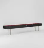Maxime Old, Console table, circa 1958, Painted wood, leather, bronze, brass