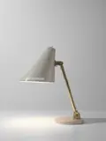 Adjustable desk lamp, model no. 5305 by Paavo Tynell, 1950s, Brass, painted metal, painted perforated metal, sold Sep 2019
