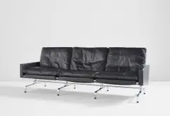 Poul Kjærholm, Three‐seater sofa, model no. PK 31/3, designed 1958, produced 1959-1981, Leather, chromium-plated spring steel