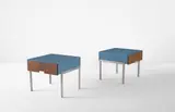 Pair of nightstands, from the SAS Royal Hotel, Copenhagen by Arne Jacobsen, 1958, Wenge-veneered wood, plastic laminate-covered wood, stainless steel, sold Sep 2019