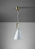 Adjustable counterbalanced ceiling light with curved handle, model no. A 1942 by Paavo Tynell, 1950s, Painted perforated metal, brass, sold Sep 2019