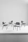 Ilmari Tapiovaara, Set of four "Nana" armchairs, Designed 1956, Painted metal, painted wood, leather