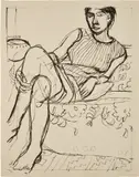 Seated Woman in a Striped Dress, from Seated Woman series by Richard Diebenkorn, 1965, Lithograph, on Arches paper, with full margins, sold Apr 2019
