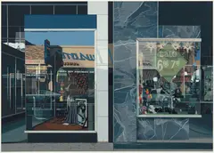 Richard Estes, Qualicraft Shoes, 1974, Screenprint in colors, on Fabriano Cottone paper, laminated to Schoeller's rag board with an aluminum inlay (as issued), the full sheet