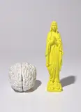 Katharina Fritsch, Madonnenfigur (Madonna Figure); and Gehirn (Brain), 1982 and 1987-89, One plaster multiple with yellow pigment and one plastic multiple